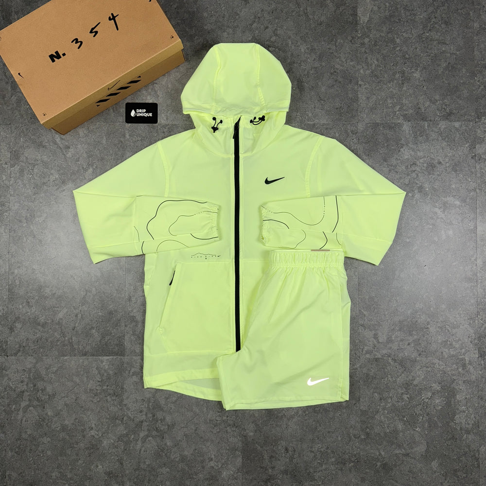 Nike Repel “Just Do It” Windrunner Jacket Barely Volt & Volt Challenger Shorts Set, Nike Windrunner Jacket, dripuniqueuk