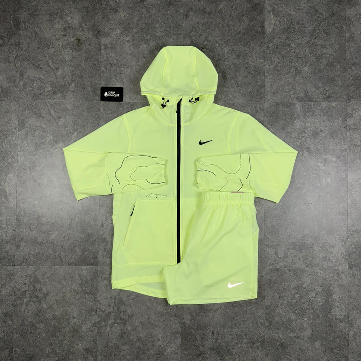 Nike Repel “Just Do It” Windrunner Jacket Barely Volt & Volt Challenger Shorts Set, Nike Windrunner Set, dripuniqueuk