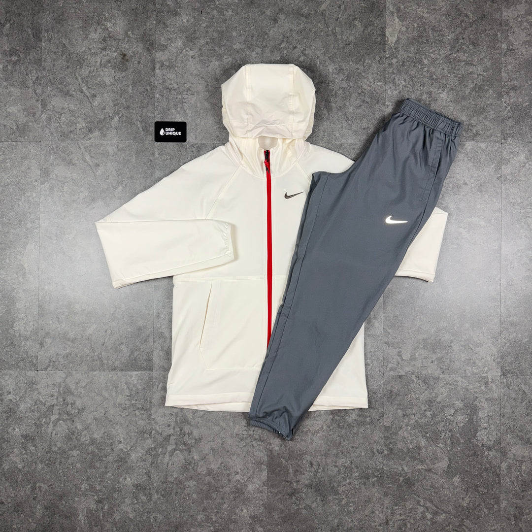 Nike Repel “Just Do It” Windrunner Jacket Chilli Red & Grey Nike Challenger Pants Set, nike set, dripuniqueuk