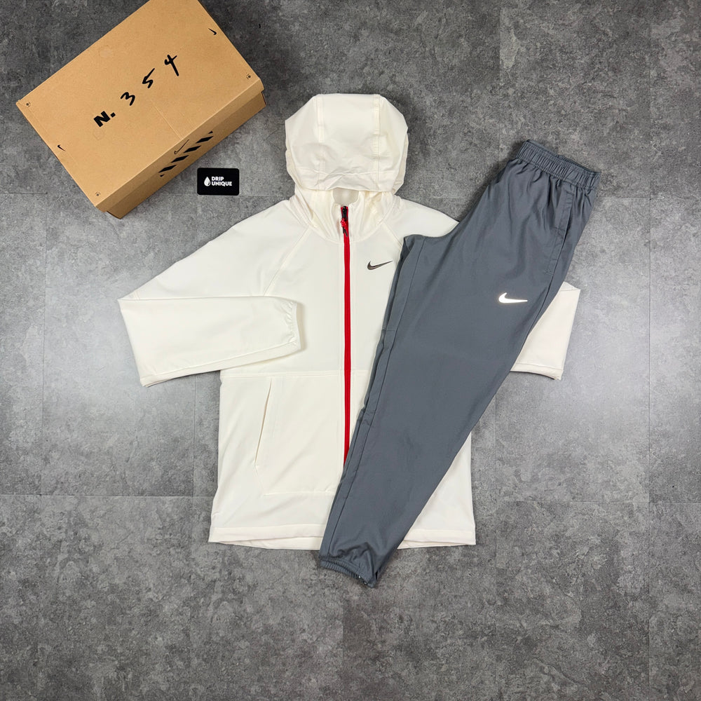 Nike Repel “Just Do It” Windrunner Jacket Chilli Red & Grey Nike Challenger Pants Set, nike windrunner set, dripuniqueuk