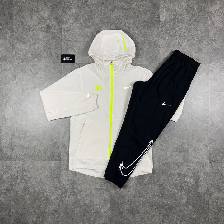 Nike Repel “Just Do It” Windrunner Jacket White & Black Nike “Just Do It” Challenger Pants Set, nike set, dripuniqueuk