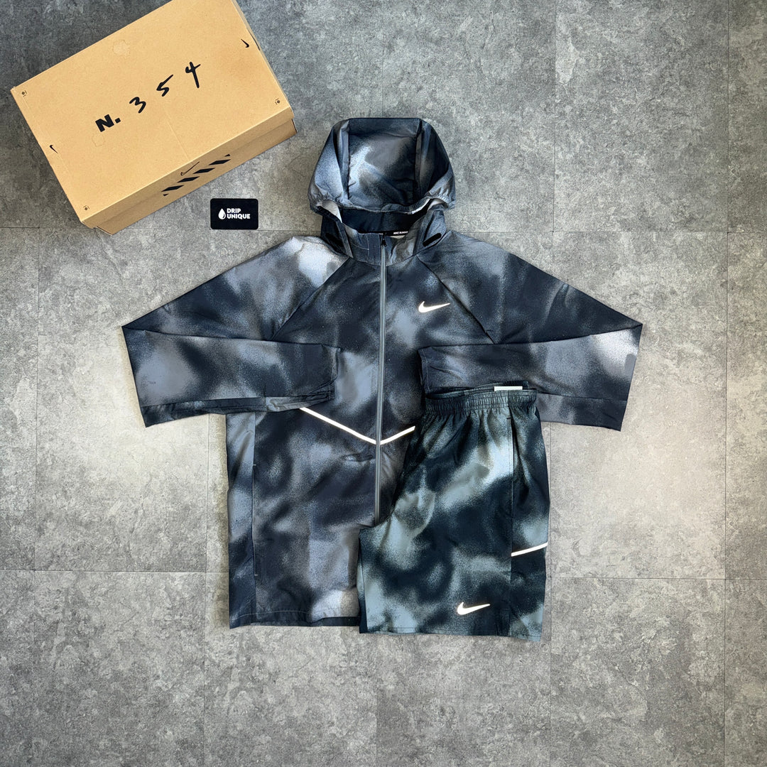 Nike Repel Miler 2.0 Windrunner Jacket Black Camo & Black Camo Challenger Shorts Set, nike jacket set, dripuniqueuk