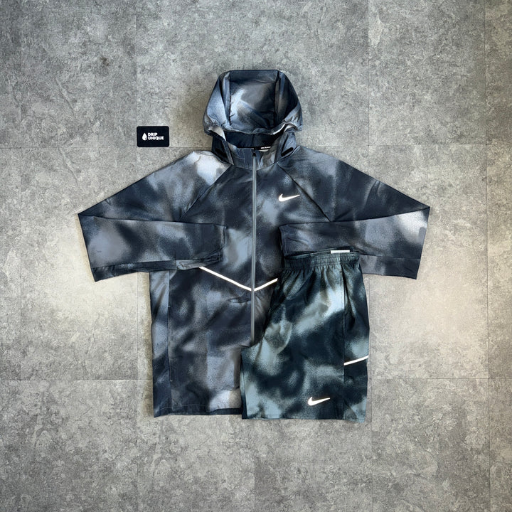 Nike Repel Miler 2.0 Windrunner Jacket Black Camo & Black Camo Challenger Shorts Set, nike set, dripuniqueuk