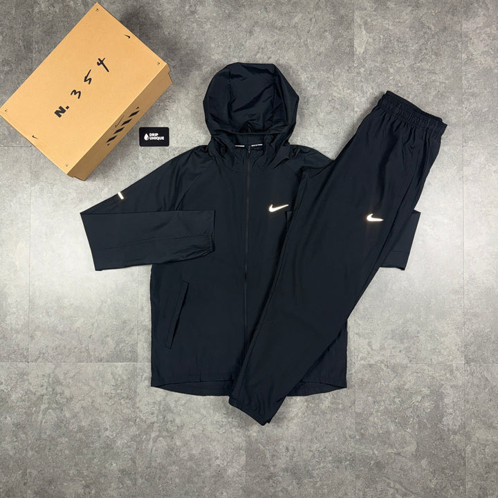 Nike Repel Miler Windrunner Jacket Black & Black Nike Challenger Pants Set, Nike windrunner sets, dripuniqueuk