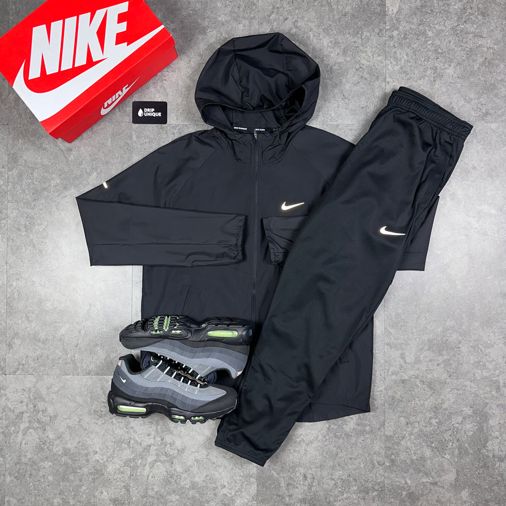 Nike Repel Miler Windrunner Jacket Black & Black Nike Challenger Pants Set, Nike windrunner sets, dripuniqueuk
