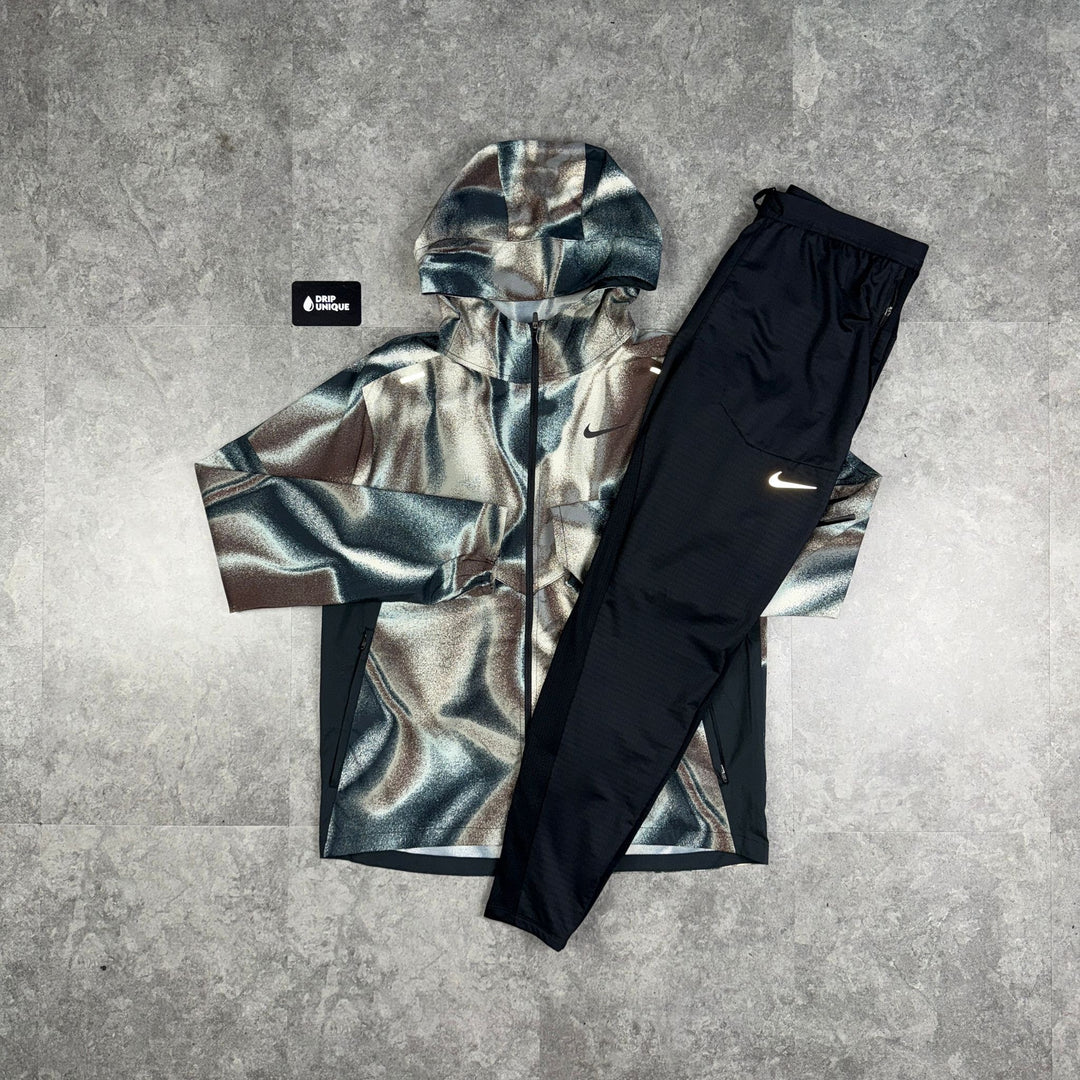 Nike Repel Miler Windrunner Jacket Black Multicolour & Black Nike Phenom Pants Set, Nike Windrunner Set, dripuniqueuk