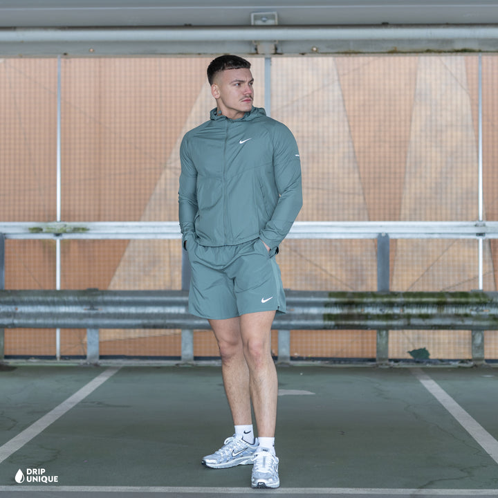 Nike Repel Miler Windrunner Jacket Clay Green & Green Challenger Shorts Set, nike windrunner set, dripuniqueuk