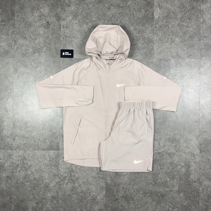 Nike Repel Miler Windrunner Jacket Cream & Cream Challenger Shorts Set, nike set, dripuniqueuk