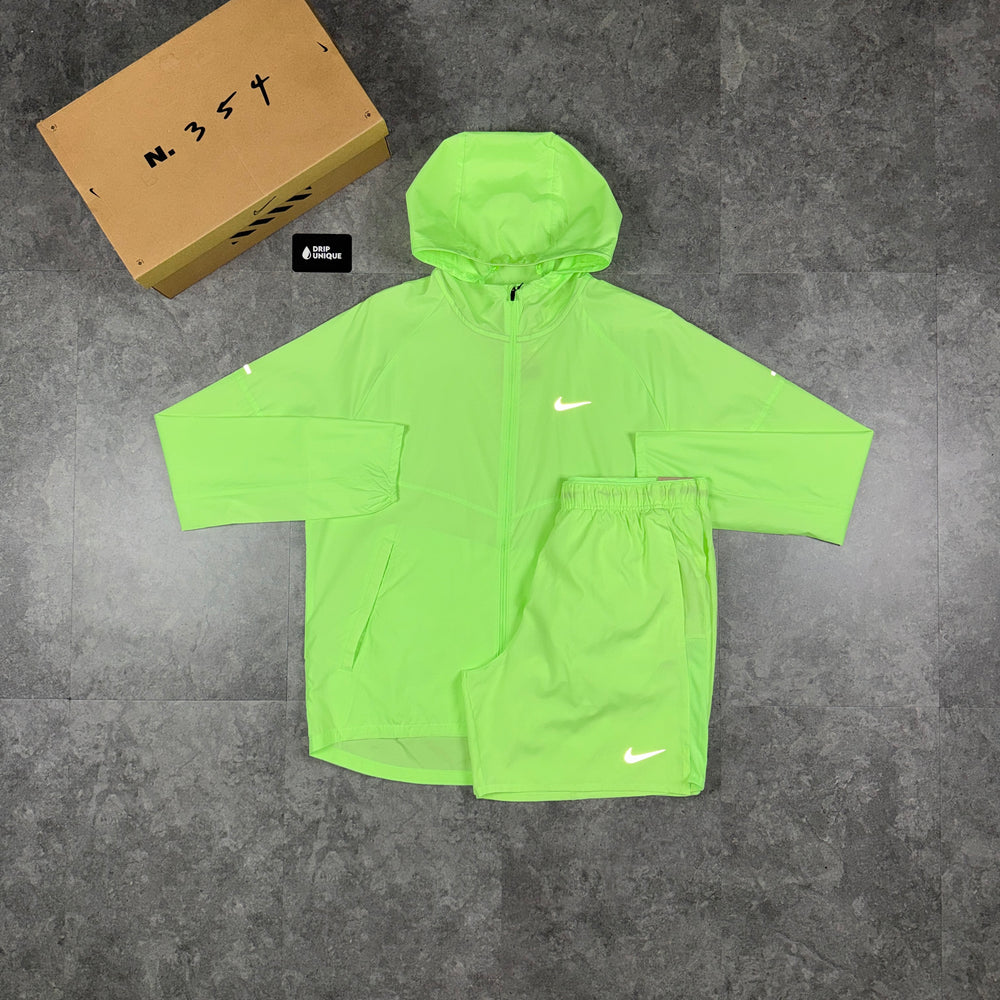 Nike Repel Miler Windrunner Jacket Ghost Green & Green Challenger Shorts Set, nike repel set, dripuniqueuk