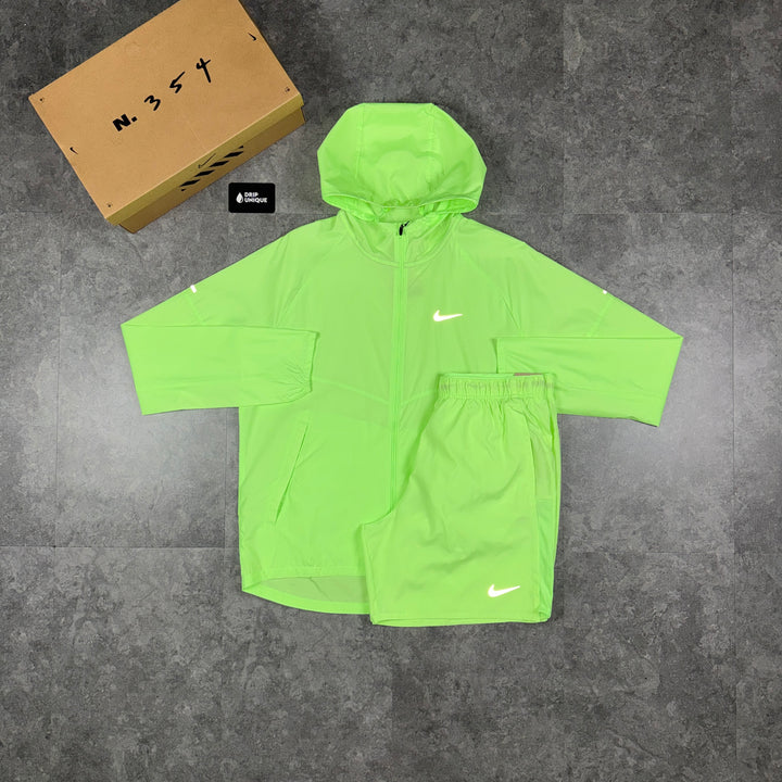 Nike Repel Miler Windrunner Jacket Ghost Green & Green Challenger Shorts Set, nike repel set, dripuniqueuk