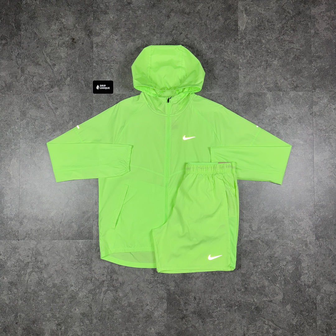 Nike Repel Miler Windrunner Jacket Ghost Green & Green Challenger Shorts Set, nike set, dripuniqueuk