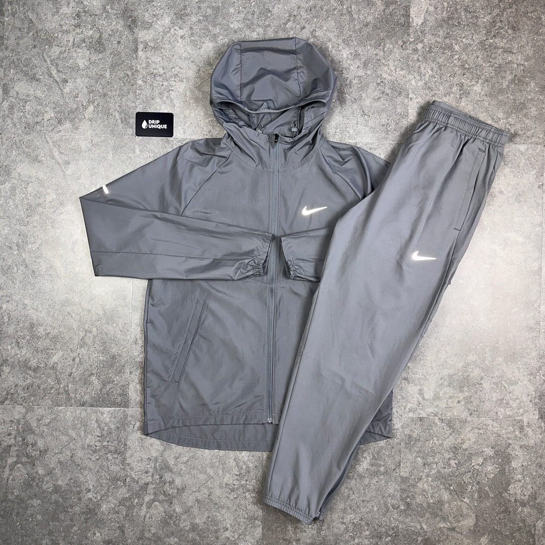 Nike Repel Miler Windrunner Jacket Grey & Grey Nike Challenger Pants Set, Nike Sets for men, dripuniqueuk