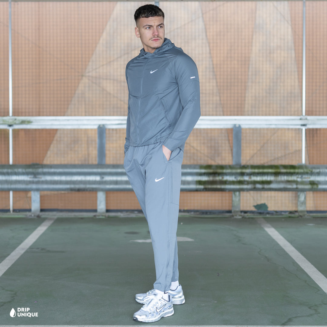 Nike Repel Miler Windrunner Jacket Grey & Grey Nike Challenger Pants Set, nike sets, dripuniqueuk