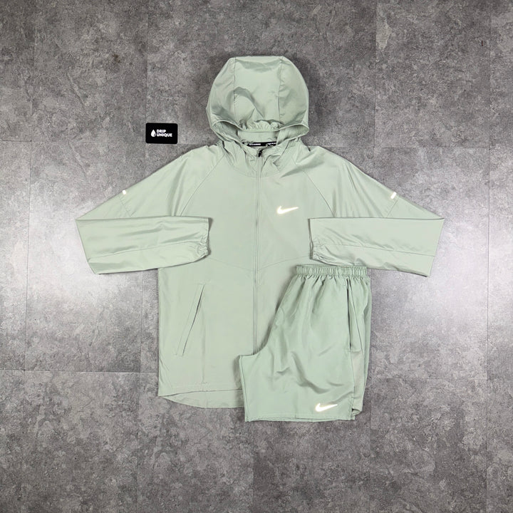 Nike Repel Miler Windrunner Jacket Jade Green & Green Challenger Shorts Set, nike sets, dripuniqueuk