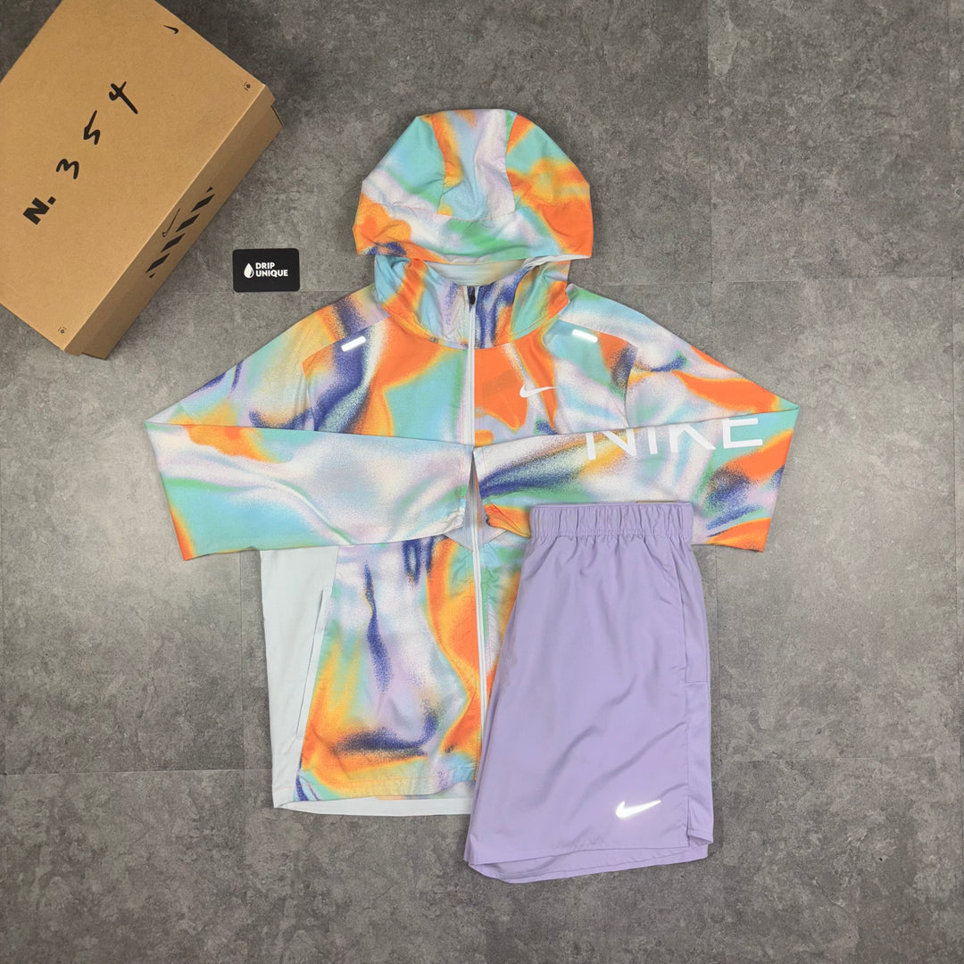 Nike Repel Miler Windrunner Jacket Multicolour & Lavender Challenger Shorts Set, Nike Sets, dripuniqueuk