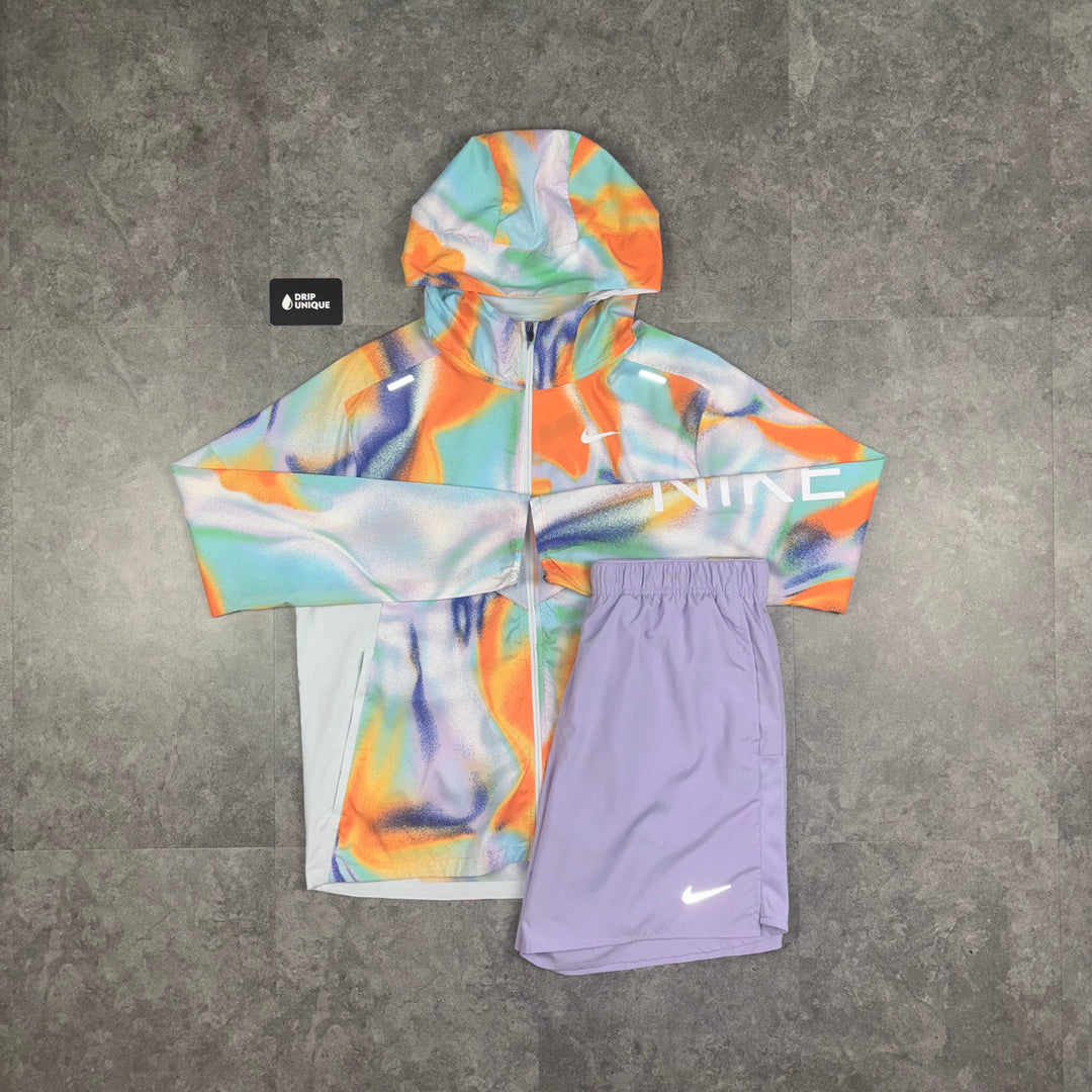 Nike Repel Miler Windrunner Jacket Multicolour & Lavender Challenger Shorts Set, Nike Windrunner Set, dripuniqueuk