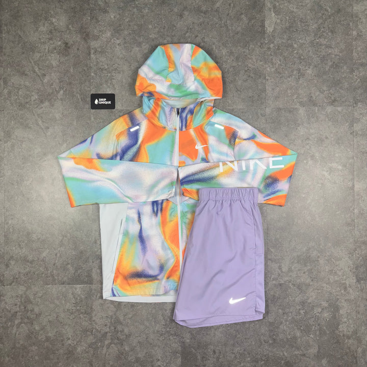 Nike Repel Miler Windrunner Jacket Multicolour & Lavender Challenger Shorts Set, Nike Windrunner Set, dripuniqueuk