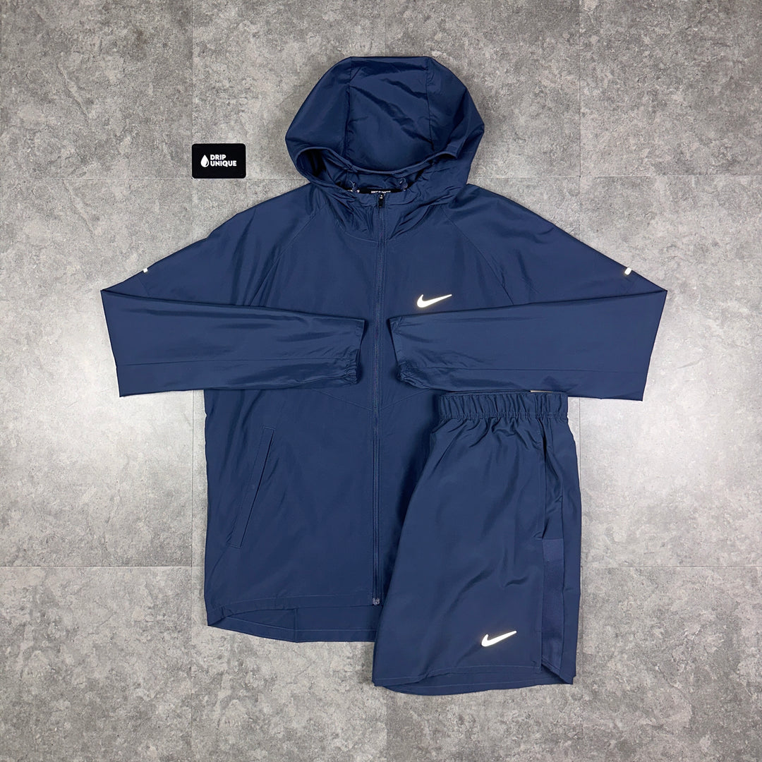 Nike Repel Miler Windrunner Jacket Thunder Blue & Blue Challenger Shorts Set, Nike Sets, dripuniqueuk