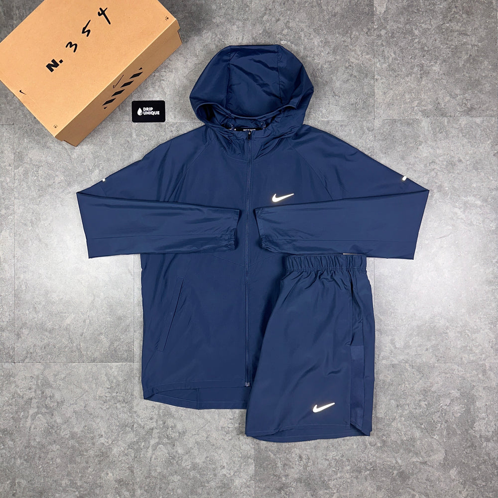 Nike Repel Miler Windrunner Jacket Thunder Blue & Blue Challenger Shorts Set, Nike Windrunner Set, dripuniqueuk