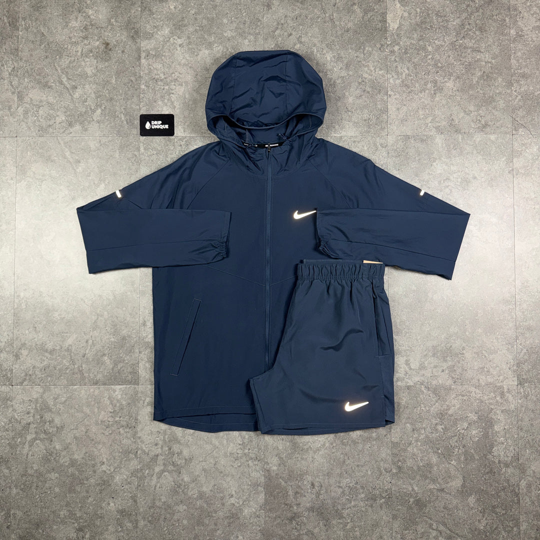 Nike Repel Miler Windrunner Jacket Thunder Blue & Blue Challenger Shorts Set, nike set, dripuniqueuk