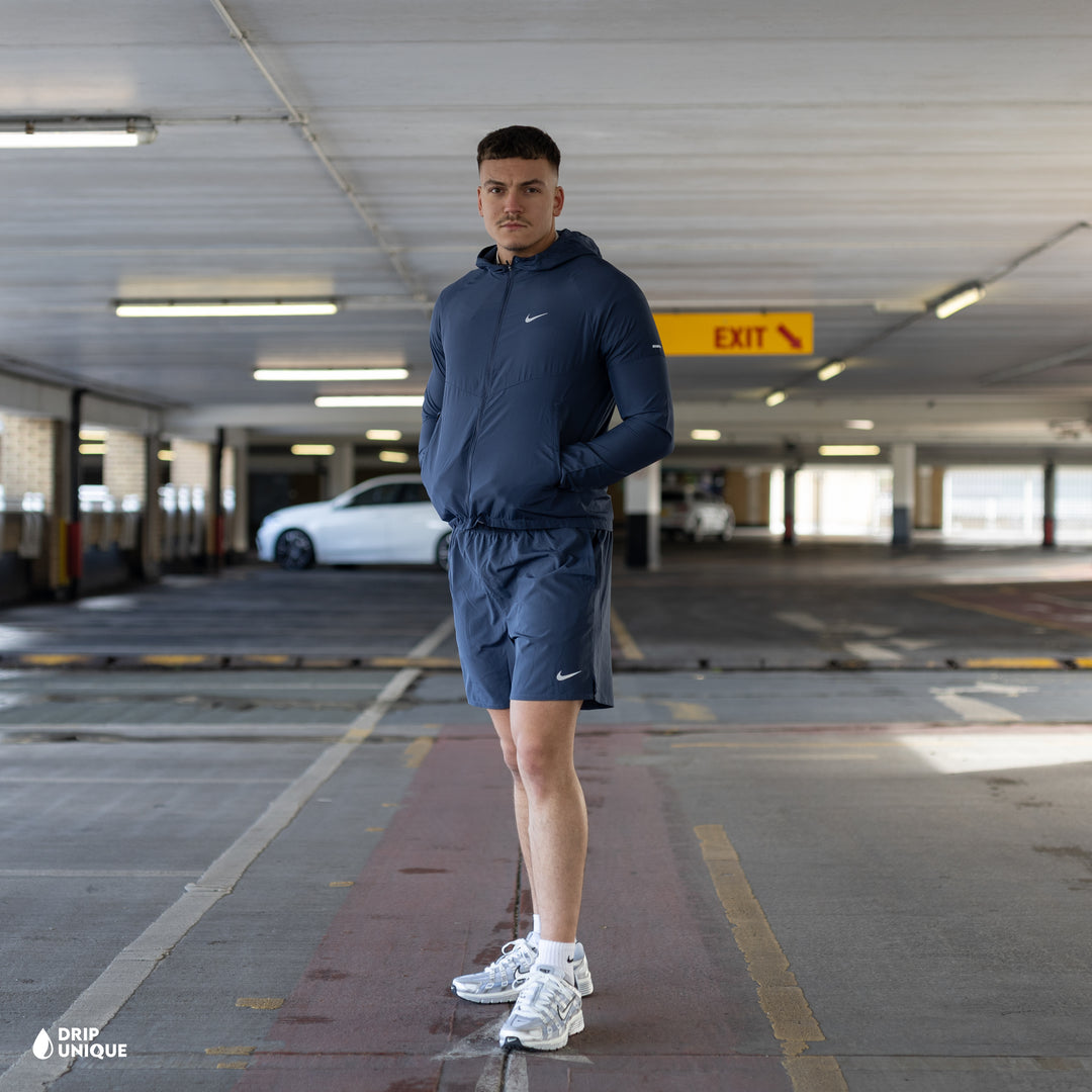 Nike Repel Miler Windrunner Jacket Thunder Blue & Blue Challenger Shorts Set, nike windrunner set, dripuniqueuk