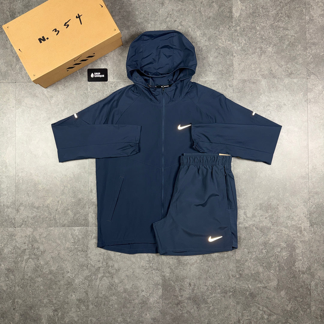Nike Repel Miler Windrunner Jacket Thunder Blue & Blue Challenger Shorts Set, nike windrunner sets, dripuniqueuk