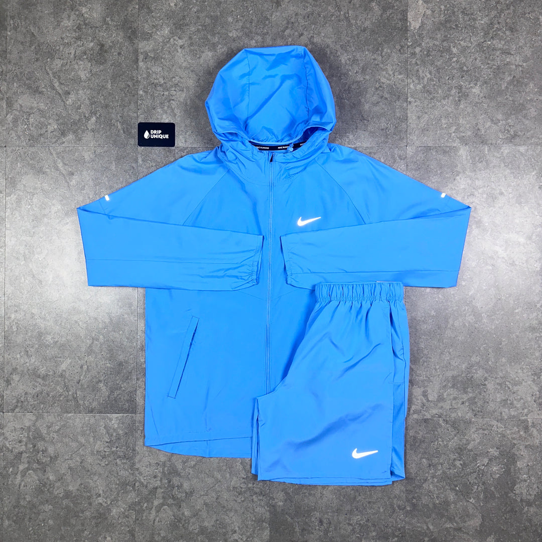 Nike Repel Miler Windrunner Jacket University Blue & Blue Challenger Shorts Set, Nike Sets, dripuniqueuk