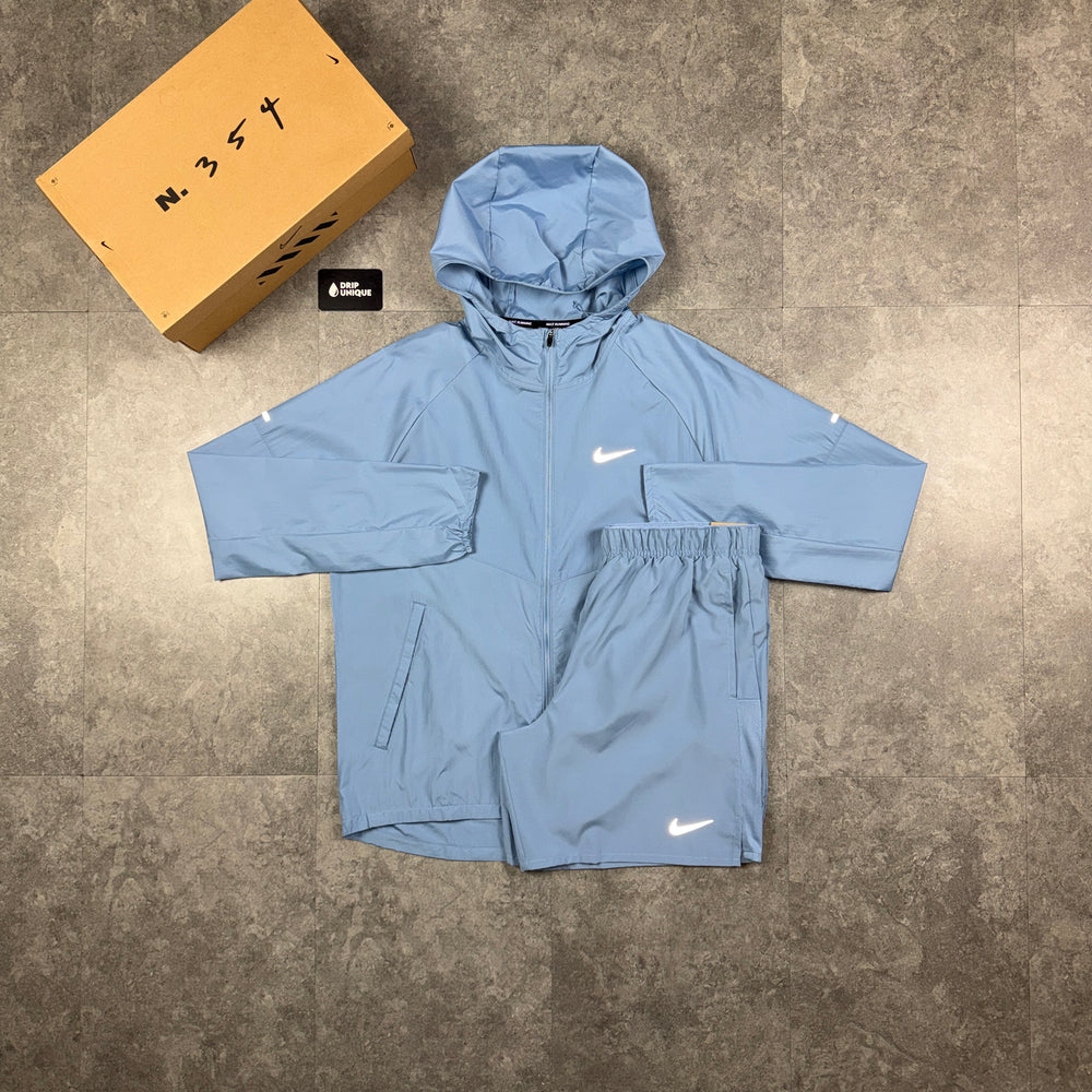 Nike Repel Miler Windrunner Jacket Worn Blue & Blue Challenger Shorts Set, nike windrunner set, dripuniqueuk