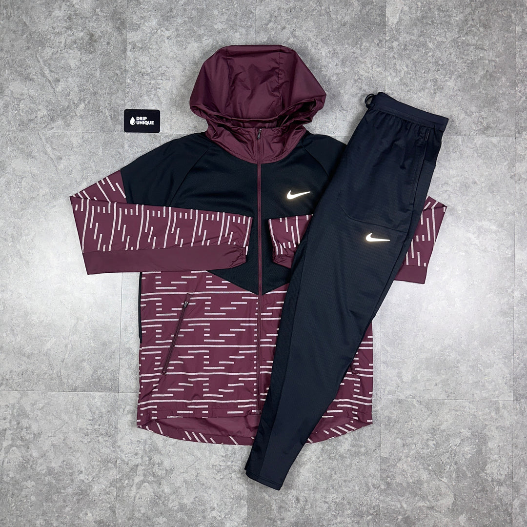 Nike Repel Running Division Flash Windrunner Jacket Maroon & Black Nike Phenom Pants Set, Nike Windrunner Set, dripuniqueuk