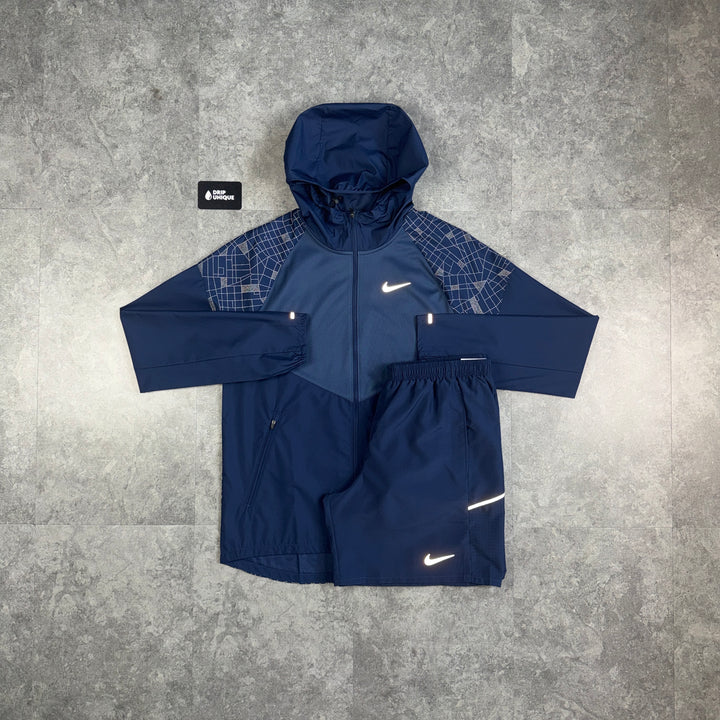 Nike Repel Running Division Windrunner Jacket Navy & Navy Challenger Shorts Set, nike set, dripuniqueuk