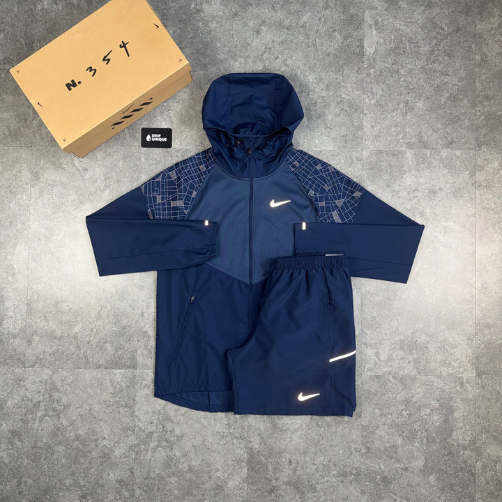 Nike Repel Running Division Windrunner Jacket Navy & Navy Challenger Shorts Set, nike windrunner set, dripuniqueuk