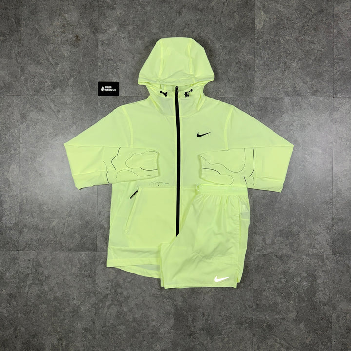 Nike Repel “Just Do It” Windrunner Jacket Barely Volt & Volt Flex Stride Shorts Set, nike set, dripuniqueuk
