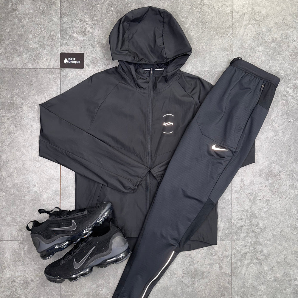 Nike Reverse Wildrun Windrunner Jacket Black & Black Nike Phenom Pants Set, Nike Windrunner Set, dripuniqueuk