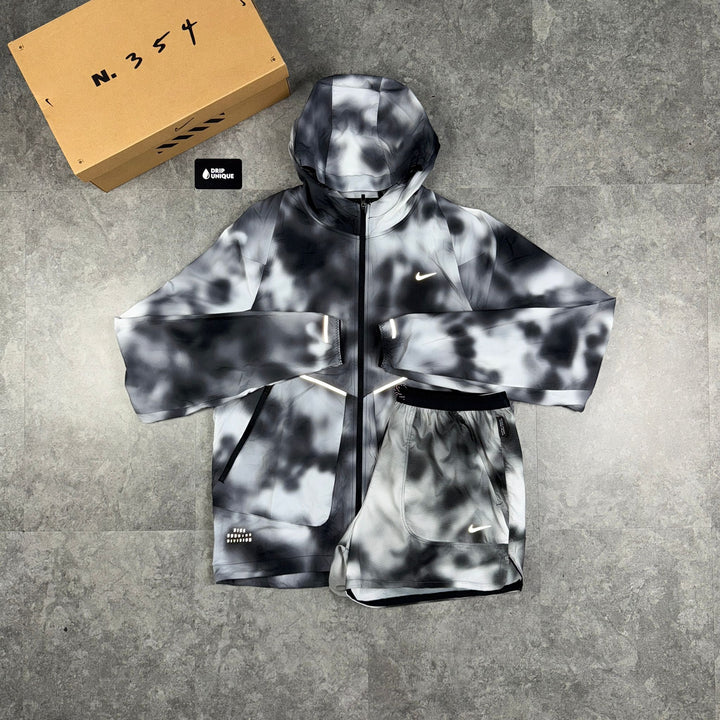 Nike Running Division Distorted Windrunner Jacket Black & Black Running Division Shorts Set, Nike Sets, dripuniqueuk