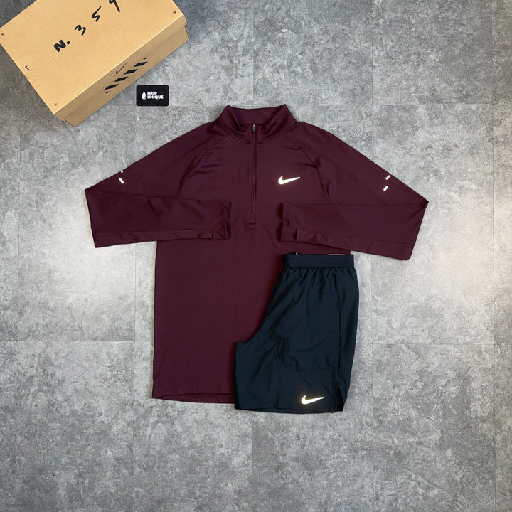 Nike Stride 1/4 Zip Top Burgundy & Black Flex Stride Shorts Set, nike 1/4 zip set, dripuniqueuk