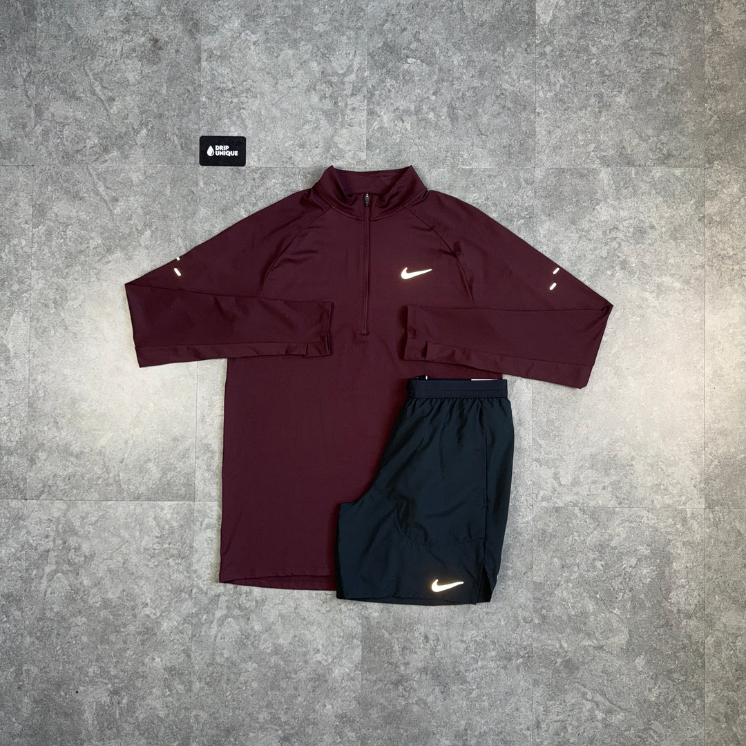Nike Stride 1/4 Zip Top Burgundy & Black Flex Stride Shorts Set, nike set, dripuniqueuk