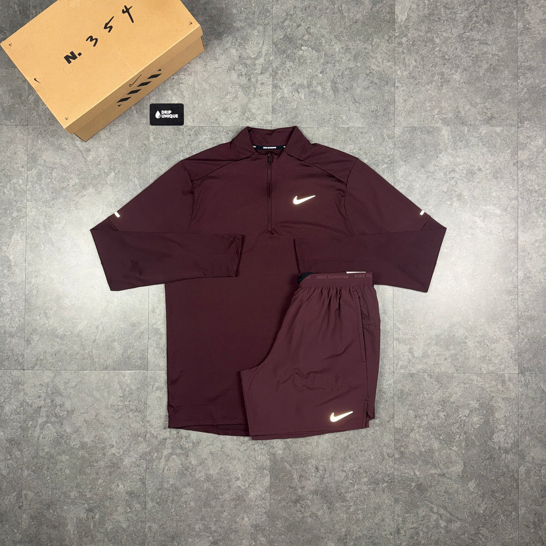 Nike Stride 1/4 Zip Top Burgundy & Burgundy Flex Stride Shorts Set, nike 1/4 zip set, dripuniqueuk