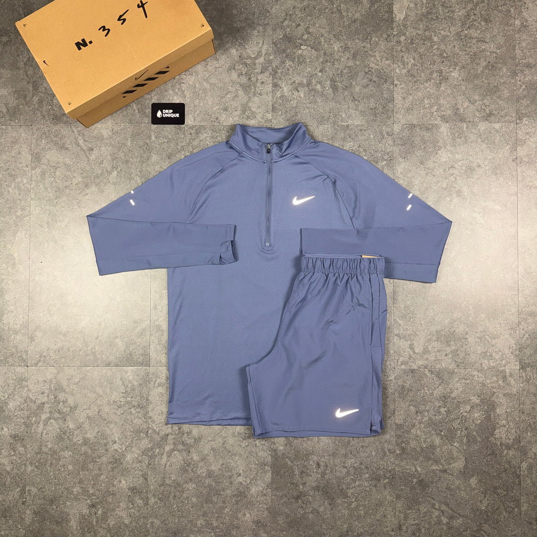 Nike Stride 1/4 Zip Top Indigo & Indigo Challenger Shorts Set, nike 1/4 zip set, dripuniqueuk