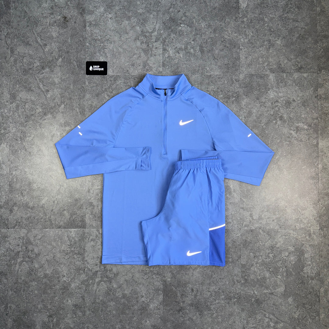 Nike Stride 1/4 Zip Top Sapphire Blue & Blue Challenger Shorts Set, nike 1/4 zip set, dripuniqueuk