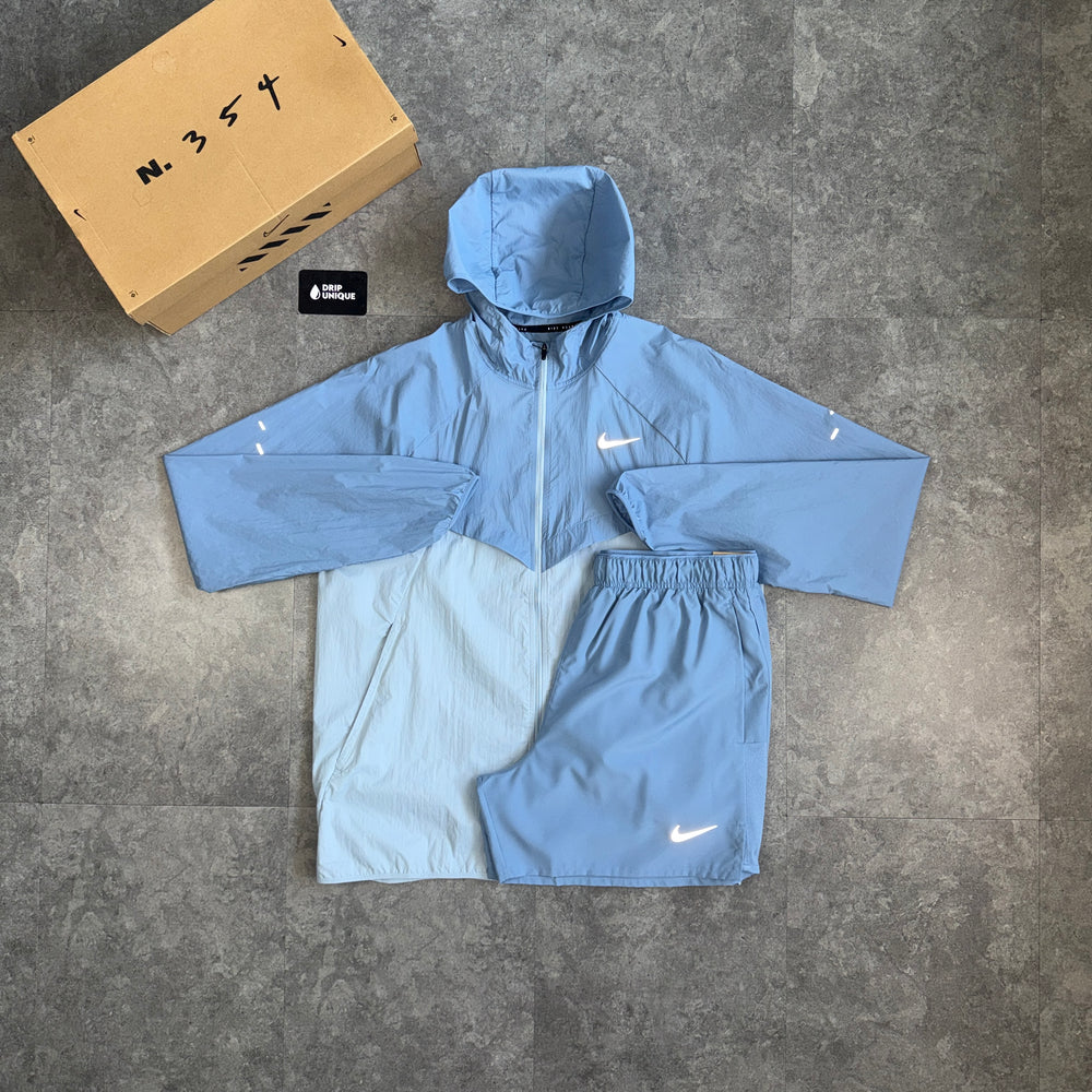 Nike Stride UV Windrunner Jacket Worn Blue & Worn Blue Challenger Shorts Set, nike jacket set, dripuniqueuk