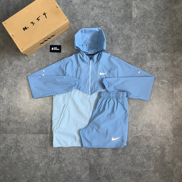 Nike Stride UV Windrunner Jacket Worn Blue & Worn Blue Challenger Shorts Set, nike jacket set, dripuniqueuk