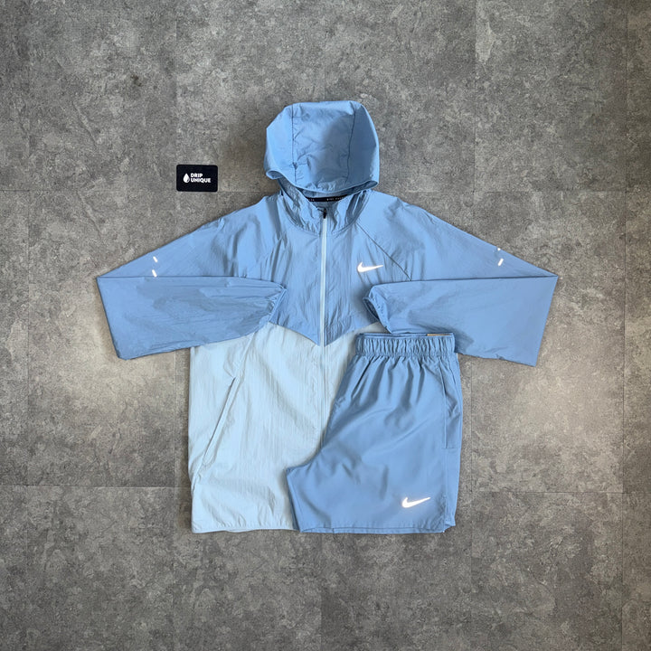 Nike Stride UV Windrunner Jacket Worn Blue & Worn Blue Challenger Shorts Set, nike set, dripuniqueuk