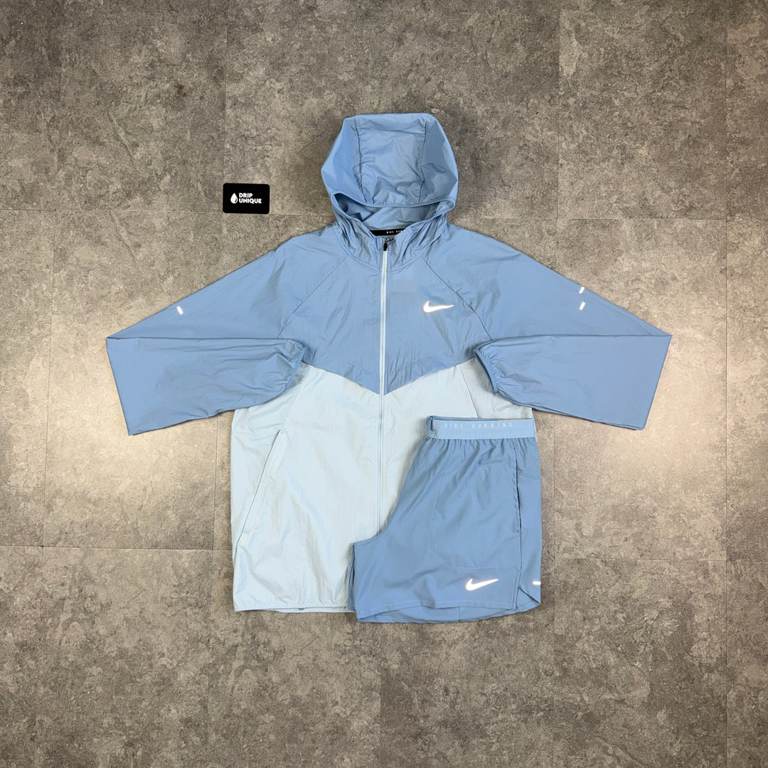 Nike Stride UV Windrunner Jacket Worn Blue & Worn Blue Flex Stride Shorts Set, nike set, dripuniqueuk