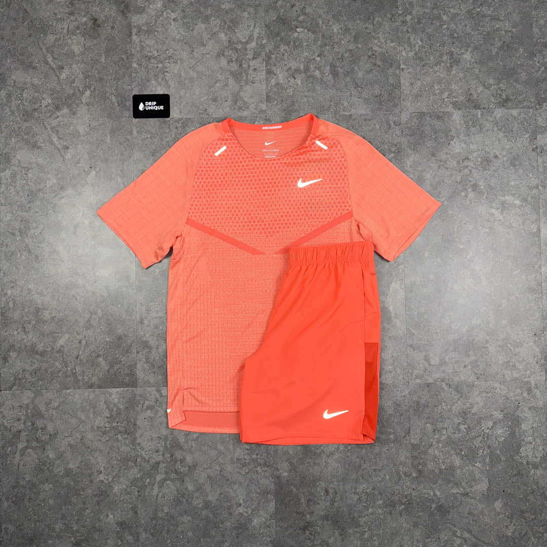 Nike TechKnit T-Shirt Peach & Peach Challenger Shorts Set, Nike Sets, dripuniqueuk