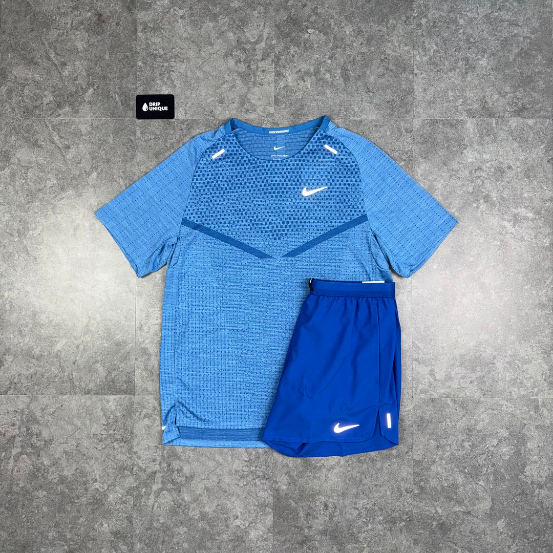 Nike TechKnit T-Shirt Star Blue & Royal Blue Flex Stride Shorts Set, Nike Sets, dripuniqueuk