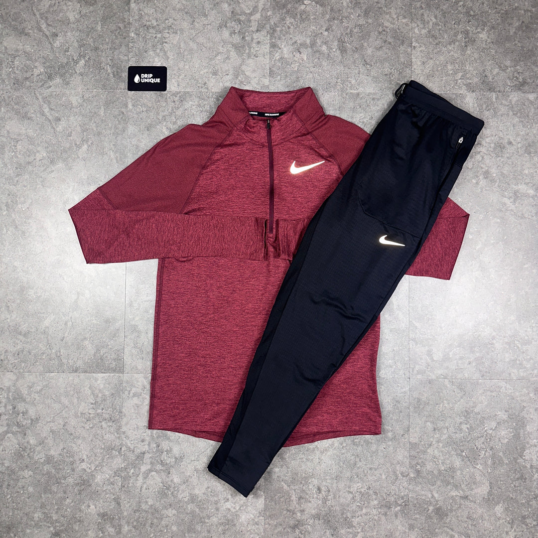 Nike Therma 1/4 Zip Midnight Maroon & Black Phenom Pants Set, Nike Sets, dripuniqueuk