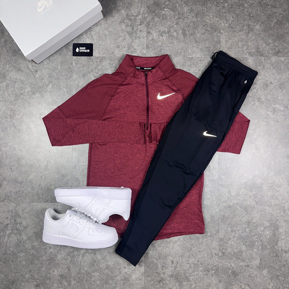 Nike Therma 1/4 Zip Midnight Maroon & Black Phenom Pants Set, Nike Sets for men, dripuniqueuk