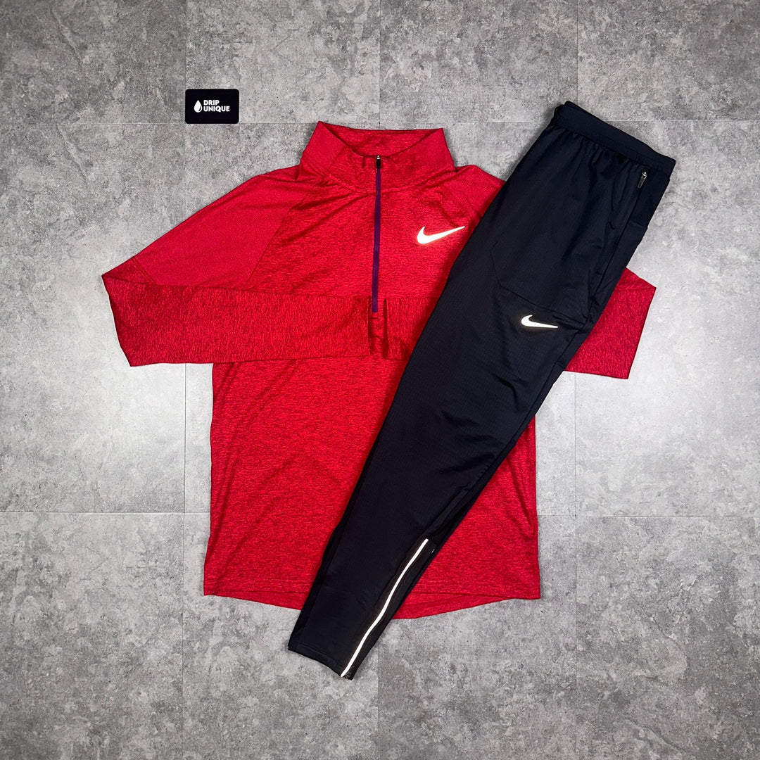 Nike Therma 1/4 Zip Red & Black Phenom Pants Set, Nike Sets, dripuniqueuk