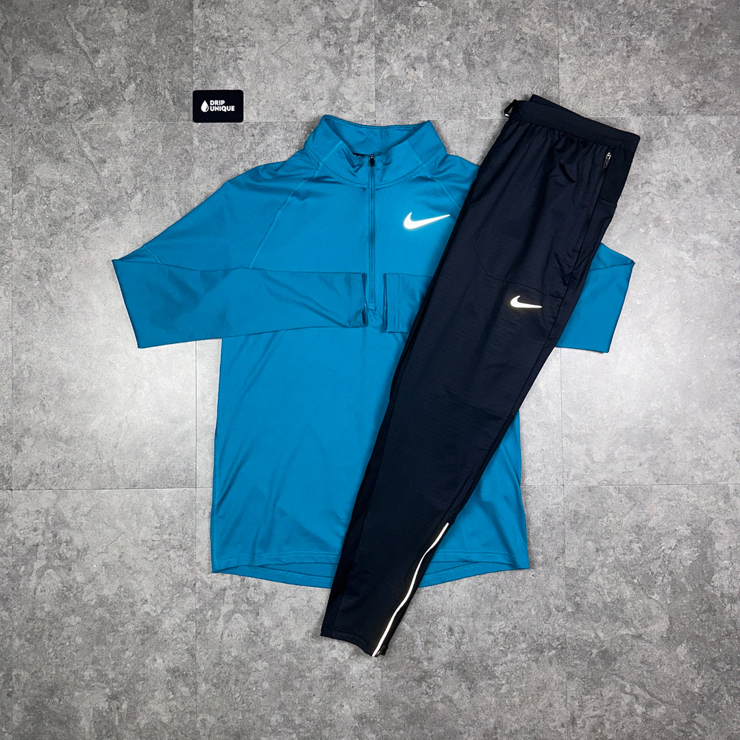 Nike Therma 1/4 Zip Top Aqua Blue & Black Phenom Pants Set, Nike Sets, dripuniqueuk