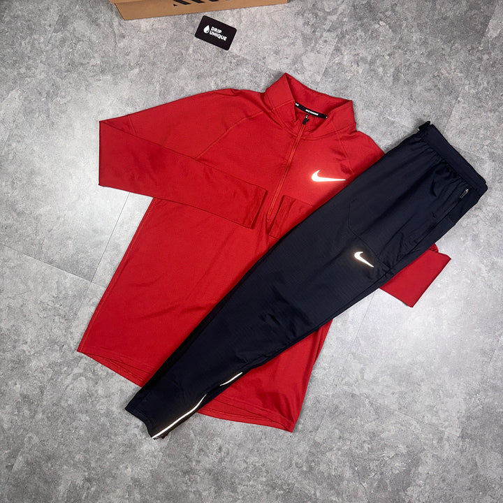 Nike Therma 1/4 Zip Top Bubblegum Red & Black Phenom Pants Set, Nike 1/4 Zips, dripuniqueuk